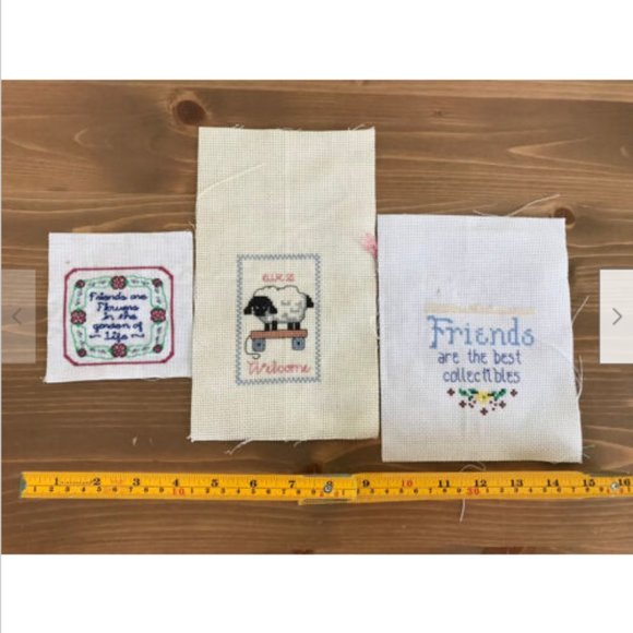 3 Completed Cross Stitch Embroidery FRIENDSHIP Sayings Ewe's Welcome - Picture 1 of 5